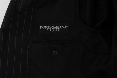 Black Striped Wool Slim Fit Staff Suit