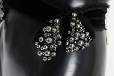 Gray Pearl Black Bow Velvet Waist Belt