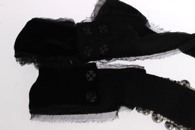 Gray Pearl Black Bow Velvet Waist Belt