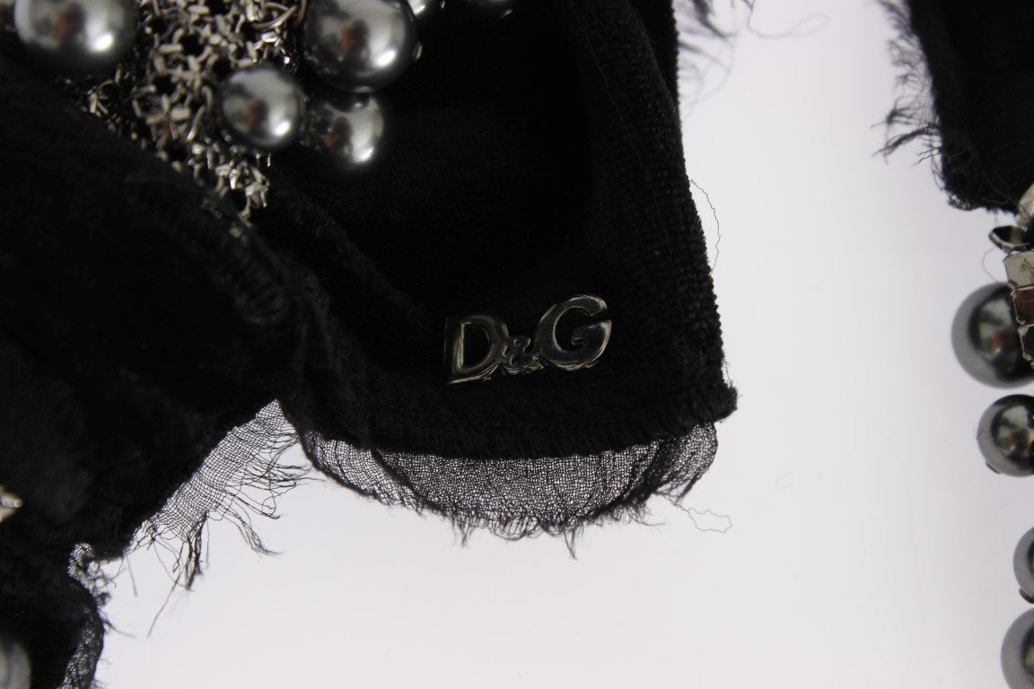 Gray Pearl Black Bow Velvet Waist Belt
