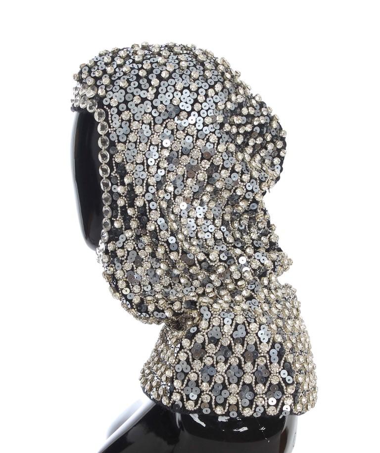 Gray Wool Crystal Sequined Hood Scarf Hat
