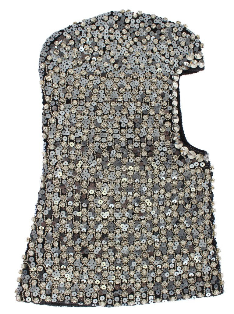 Gray Wool Crystal Sequined Hood Scarf Hat