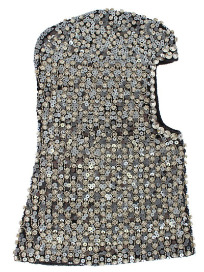 Gray Wool Crystal Sequined Hood Scarf Hat