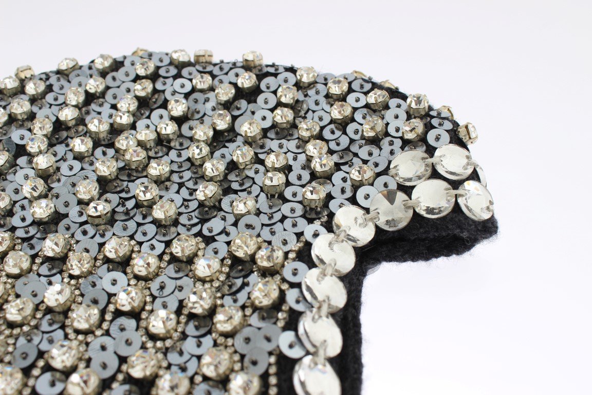 Gray Wool Crystal Sequined Hood Scarf Hat