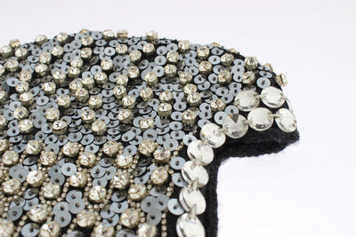Gray Wool Crystal Sequined Hood Scarf Hat