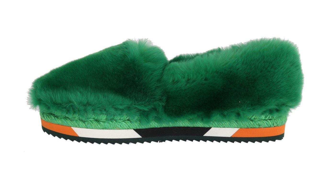 Green Rabbit Fur Espadrilles Loafers