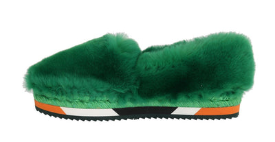 Green Rabbit Fur Espadrilles Loafers
