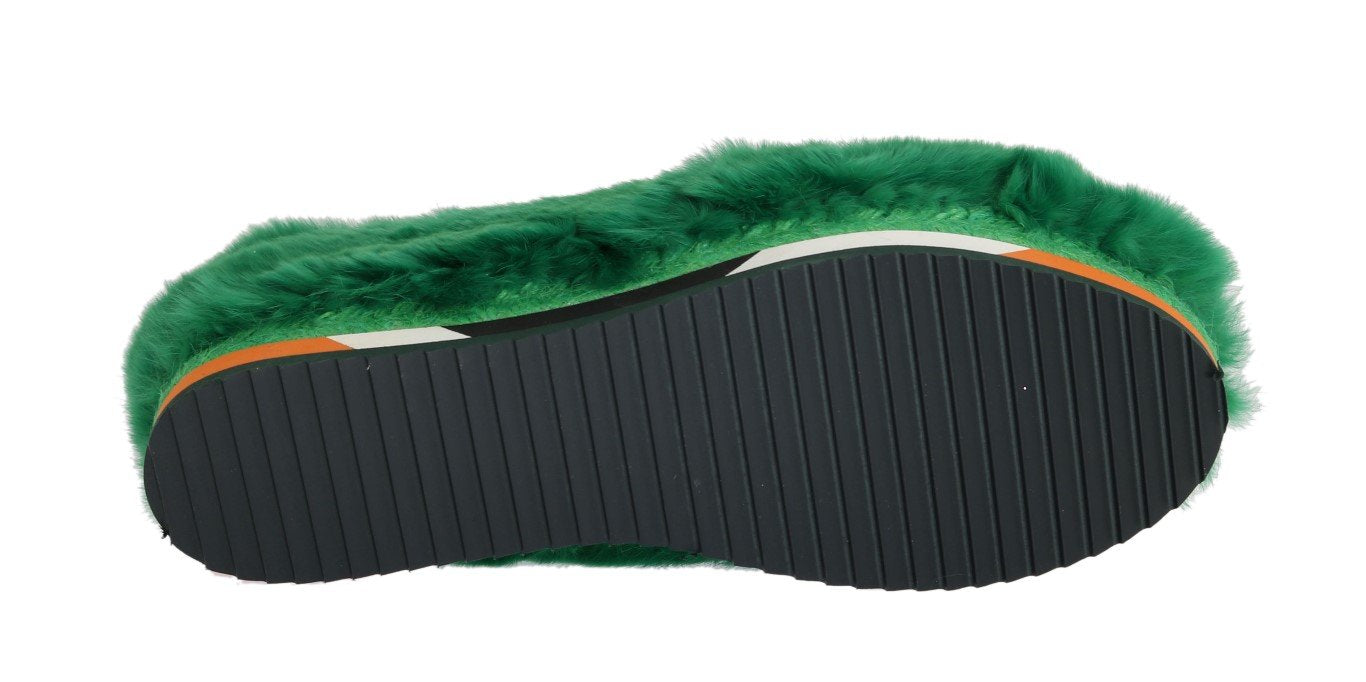 Green Rabbit Fur Espadrilles Loafers