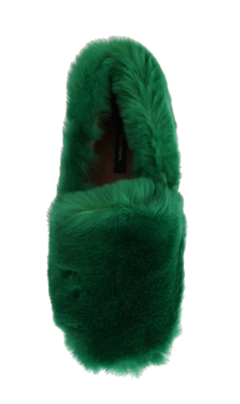Green Rabbit Fur Espadrilles Loafers