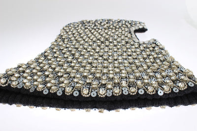 Gray Wool Crystal Sequined Hood Scarf Hat