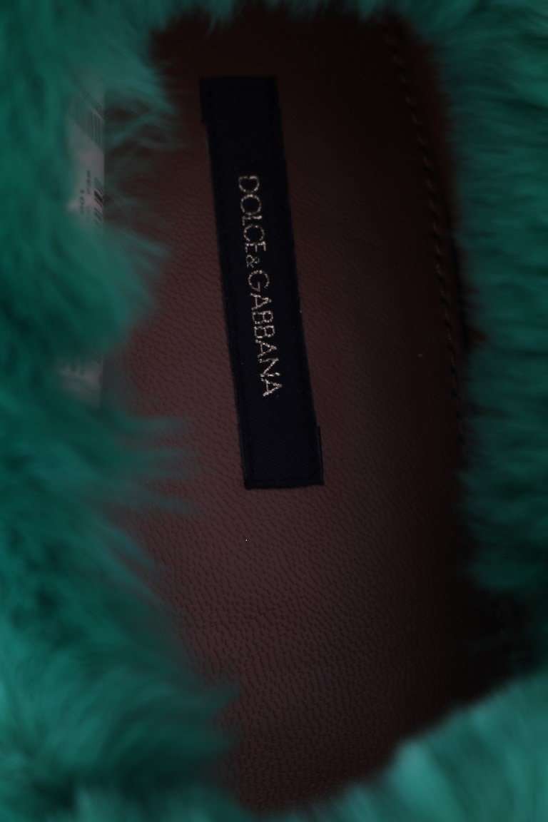 Green Rabbit Fur Espadrilles Loafers