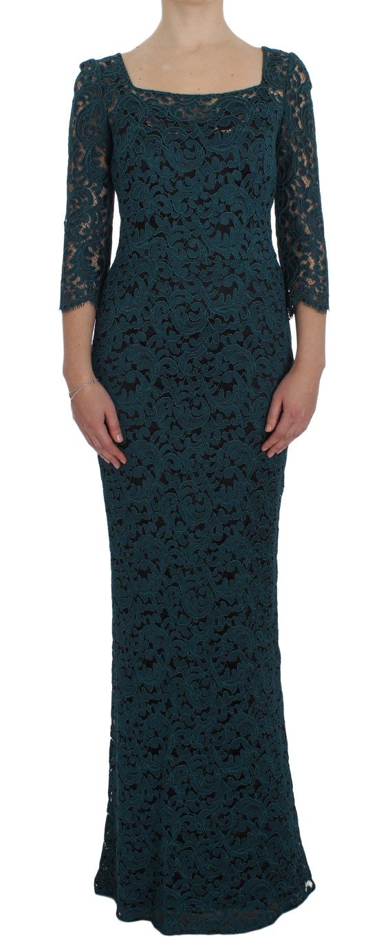 Blue Floral Lace Bodycon Maxi Ball Dress