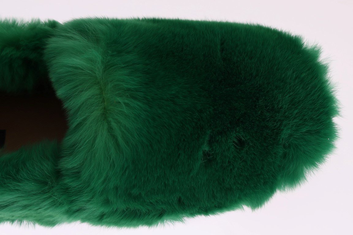 Green Rabbit Fur Espadrilles Loafers