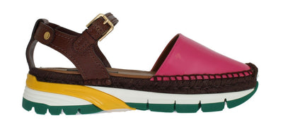 Brown Pink Leather Espadrilles Sandals