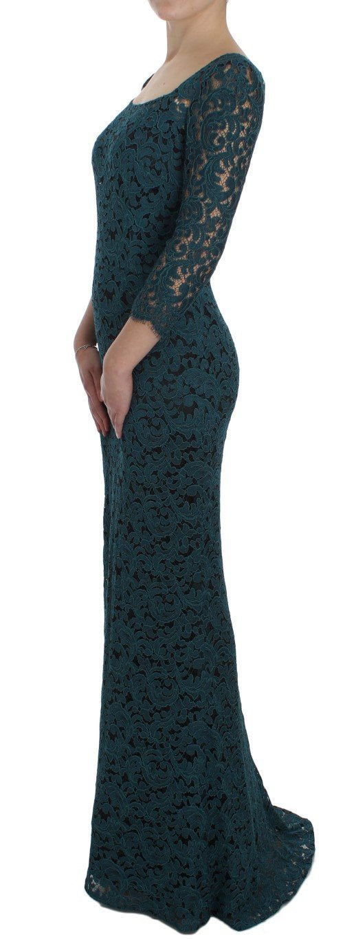 Blue Floral Lace Bodycon Maxi Ball Dress