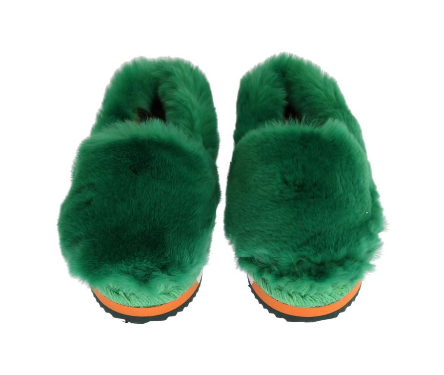 Green Rabbit Fur Espadrilles Loafers