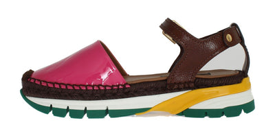 Brown Pink Leather Espadrilles Sandals