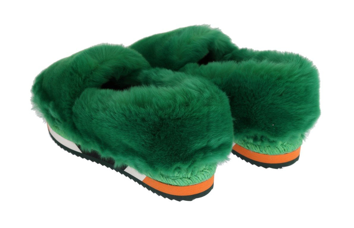 Green Rabbit Fur Espadrilles Loafers