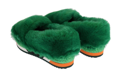 Green Rabbit Fur Espadrilles Loafers
