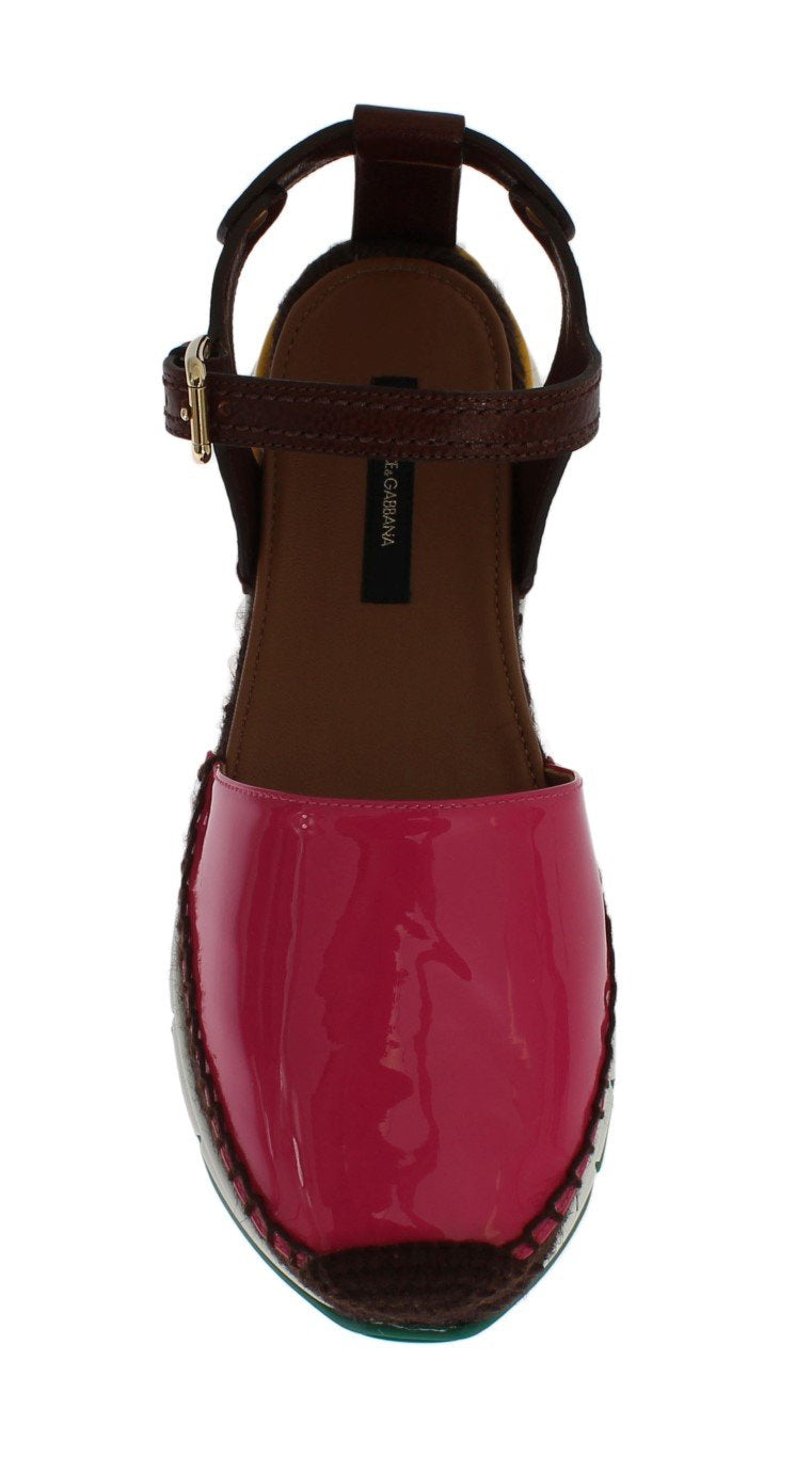 Brown Pink Leather Espadrilles Sandals