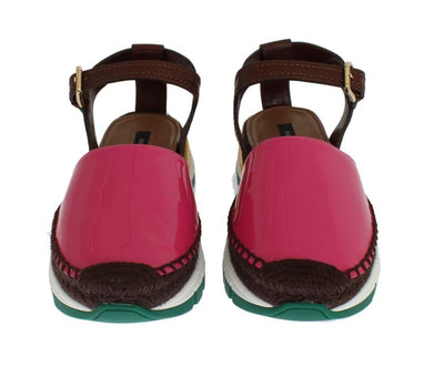 Brown Pink Leather Espadrilles Sandals