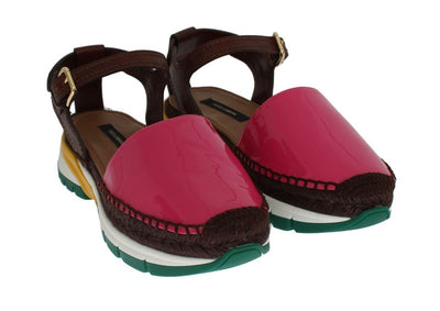 Brown Pink Leather Espadrilles Sandals