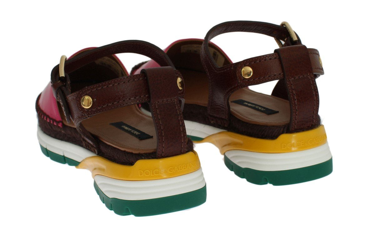 Brown Pink Leather Espadrilles Sandals