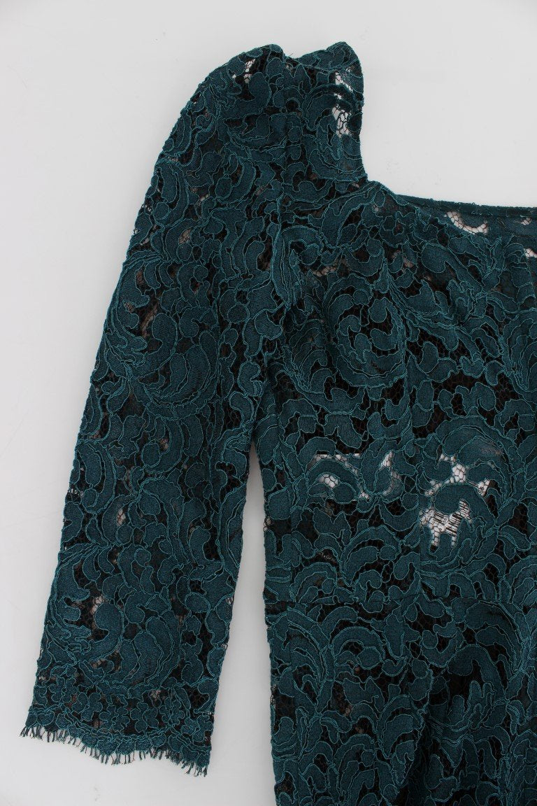 Blue Floral Lace Bodycon Maxi Ball Dress
