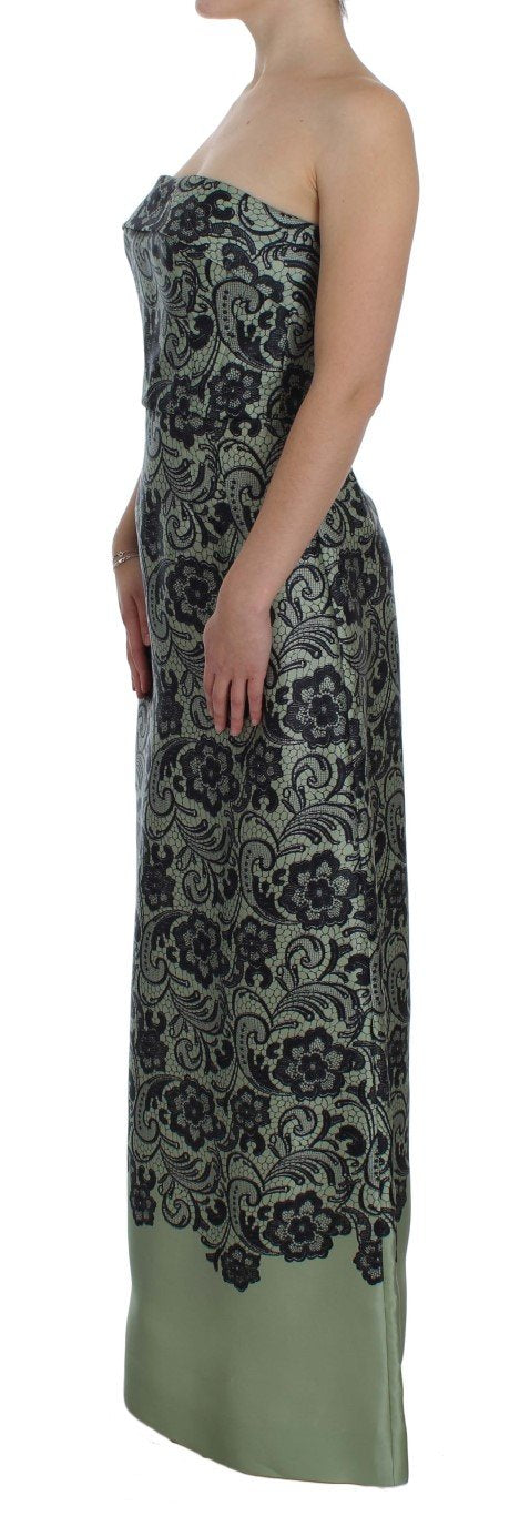 Green Floral Lace Silk Corset Maxi Dress