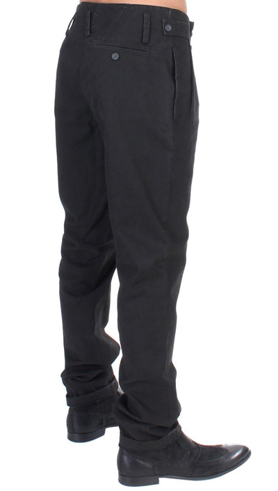 Gray striped cotton stretch casual pants