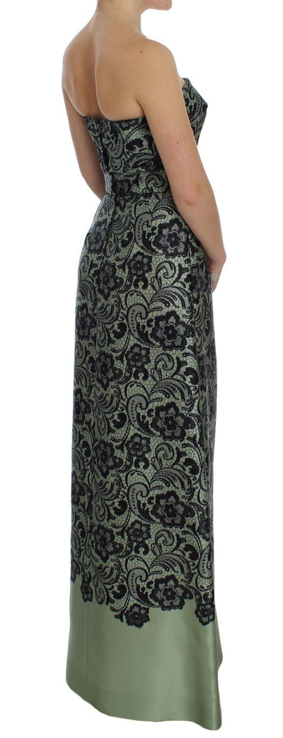 Green Floral Lace Silk Corset Maxi Dress
