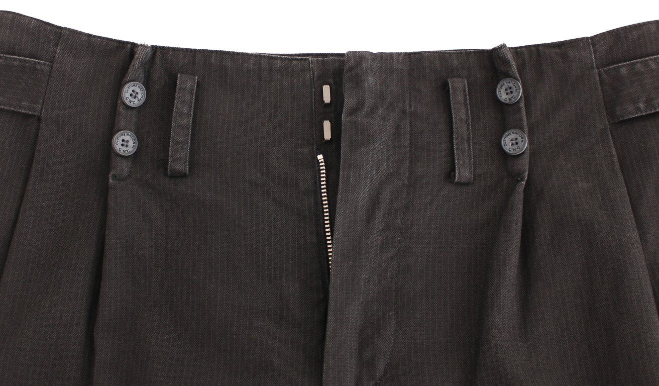 Gray striped cotton stretch casual pants