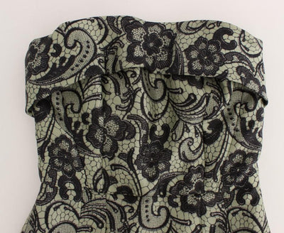 Green Floral Lace Silk Corset Maxi Dress