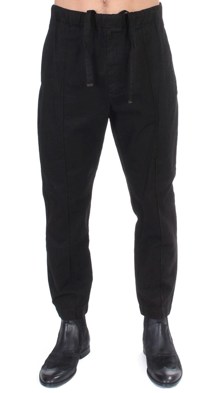 Black striped cotton stretch casual pants