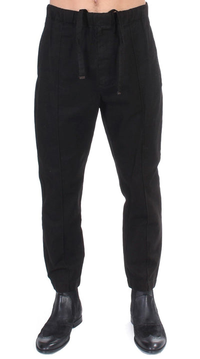 Black striped cotton stretch casual pants