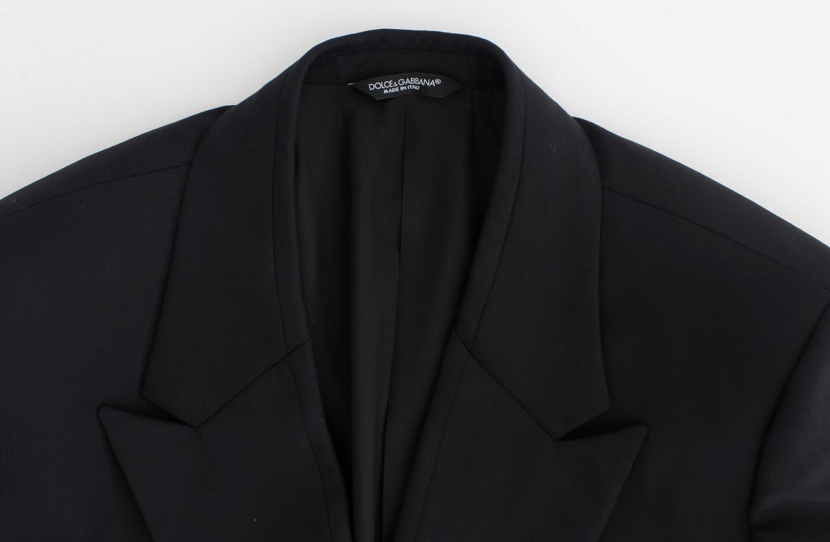 Black Wool Long Double Blazer Jacket Coat