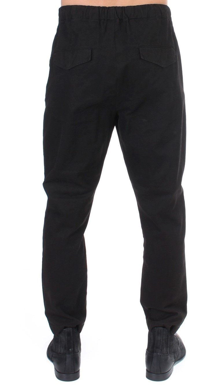 Black striped cotton stretch casual pants