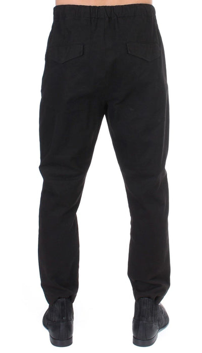 Black striped cotton stretch casual pants