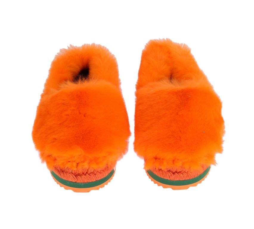 Orange Rabbit Fur Espadrilles Loafers