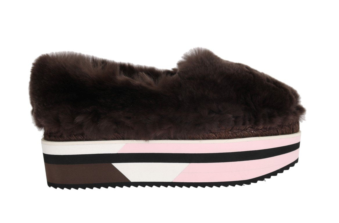 Brown Rabbit Fur Espadrilles Loafers