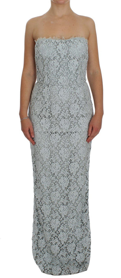 Blue Floral Lace Sheath Maxi Dress