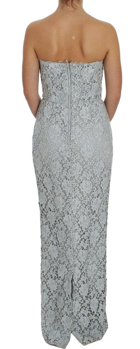 Blue Floral Lace Sheath Maxi Dress