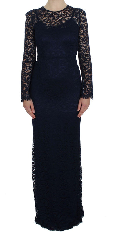 Blue Floral Lace Long Sleeve Sheath Dress