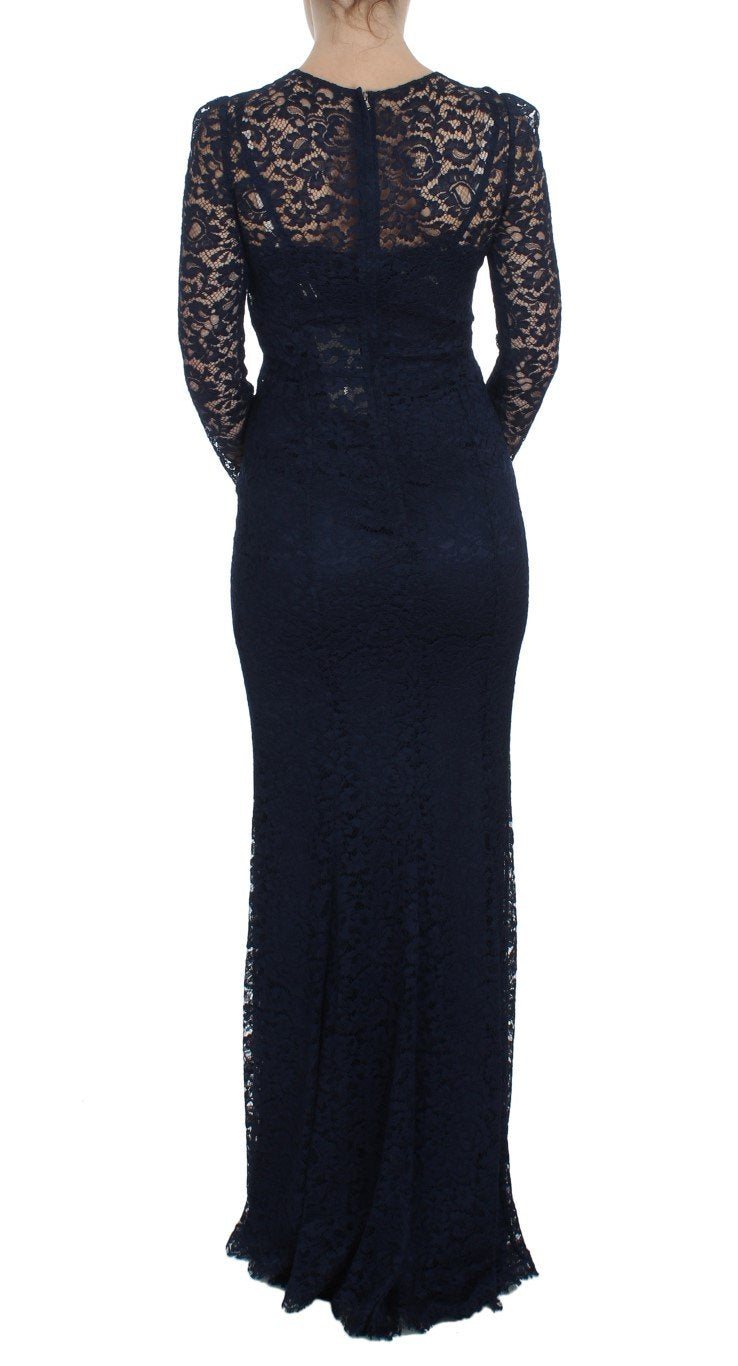 Blue Floral Lace Long Sleeve Sheath Dress