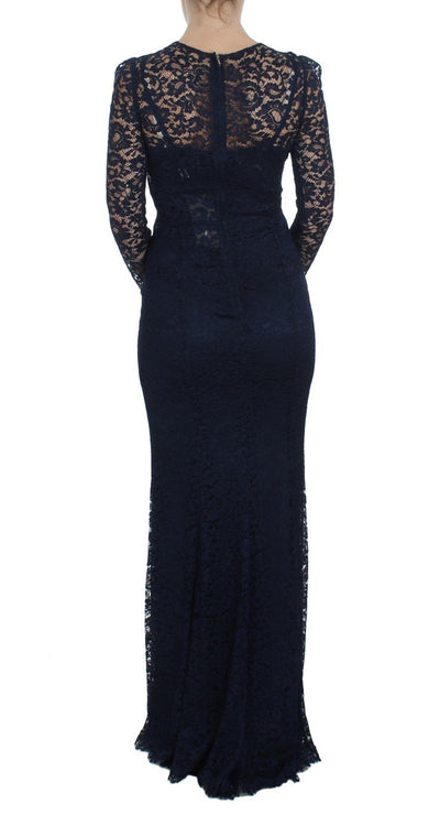 Blue Floral Lace Long Sleeve Sheath Dress