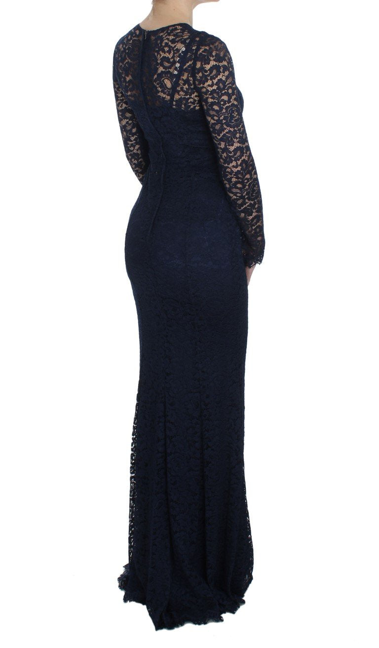 Blue Floral Lace Long Sleeve Sheath Dress