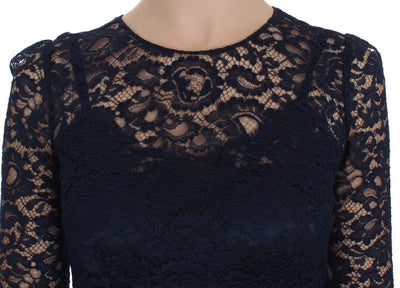 Blue Floral Lace Long Sleeve Sheath Dress