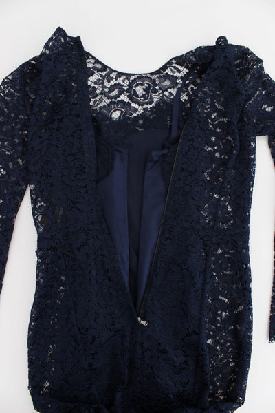 Blue Floral Lace Long Sleeve Sheath Dress