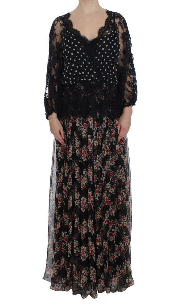 Floral Lace Silk Long Maxi Dress