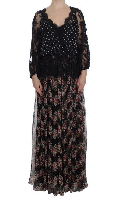 Floral Lace Silk Long Maxi Dress